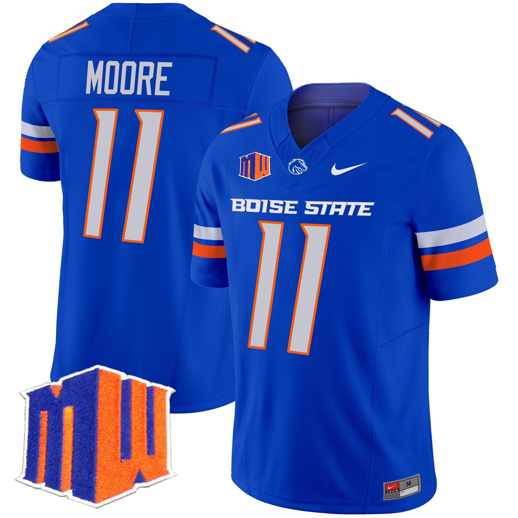 Men Boise State Broncos #11 Moore Blue Nike 2024 Vapor Limited NCAA Jersey style 1